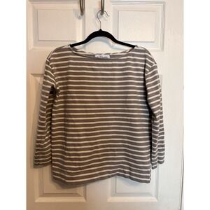 Everlane Womens Medium Boat Neck Long Sleeve Striped Shirt Classic Cotton Gray